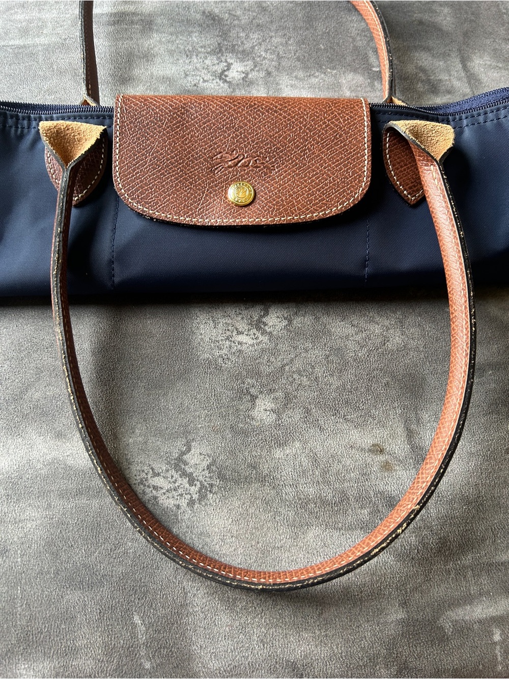 Longchamp Le Pliage Medium Marine Navy Blue Good used condition Nylon - Picture 10 of 14